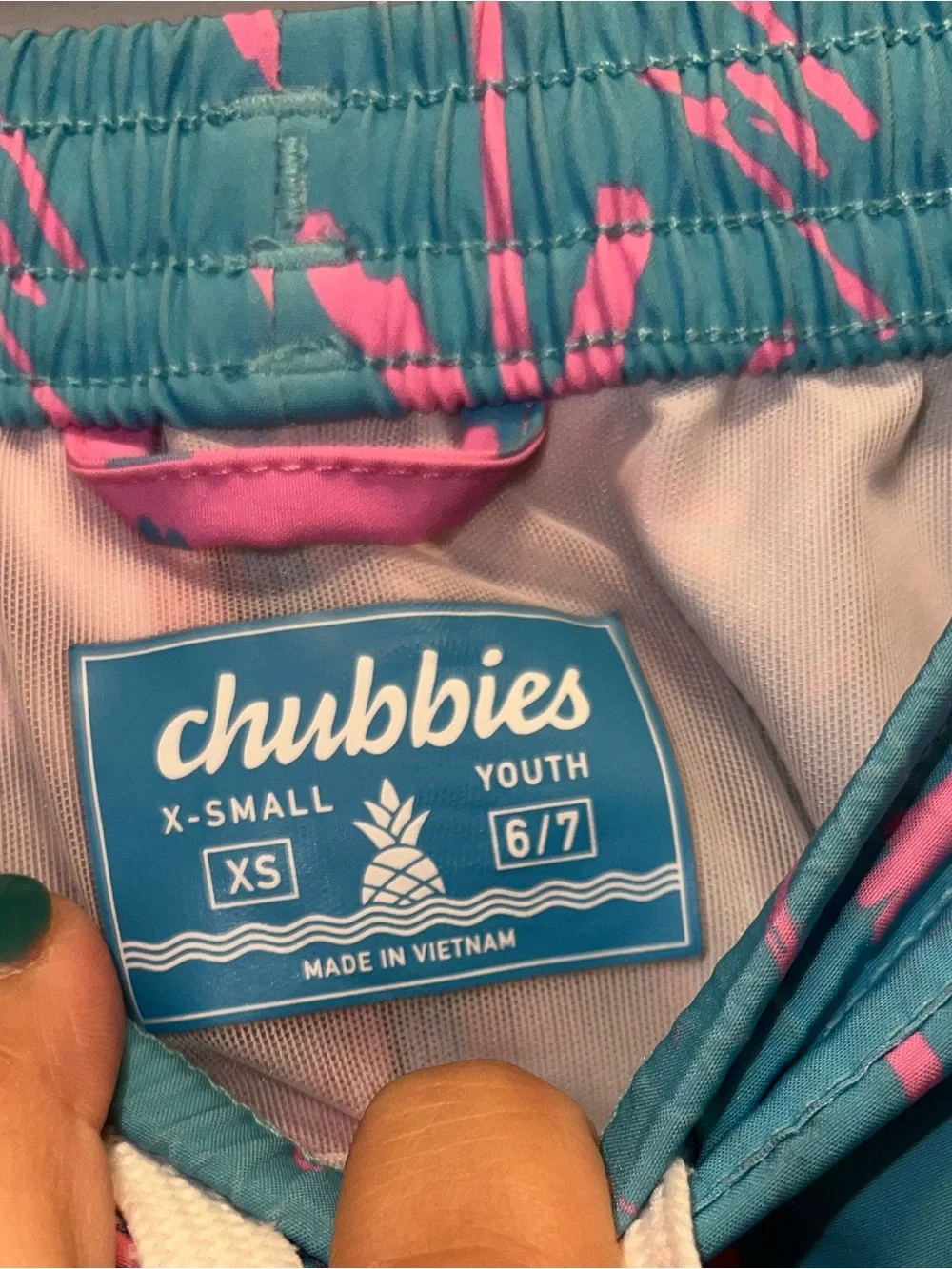 Chubbies Youth Swim Shorts in Teal & Pink Palm Print